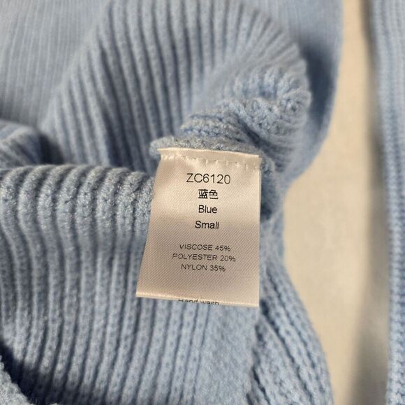 Cold Shoulder Rib Knit Sweater Women Small Blue Viscose Blend Strap Pullover - Picture 4 of 10